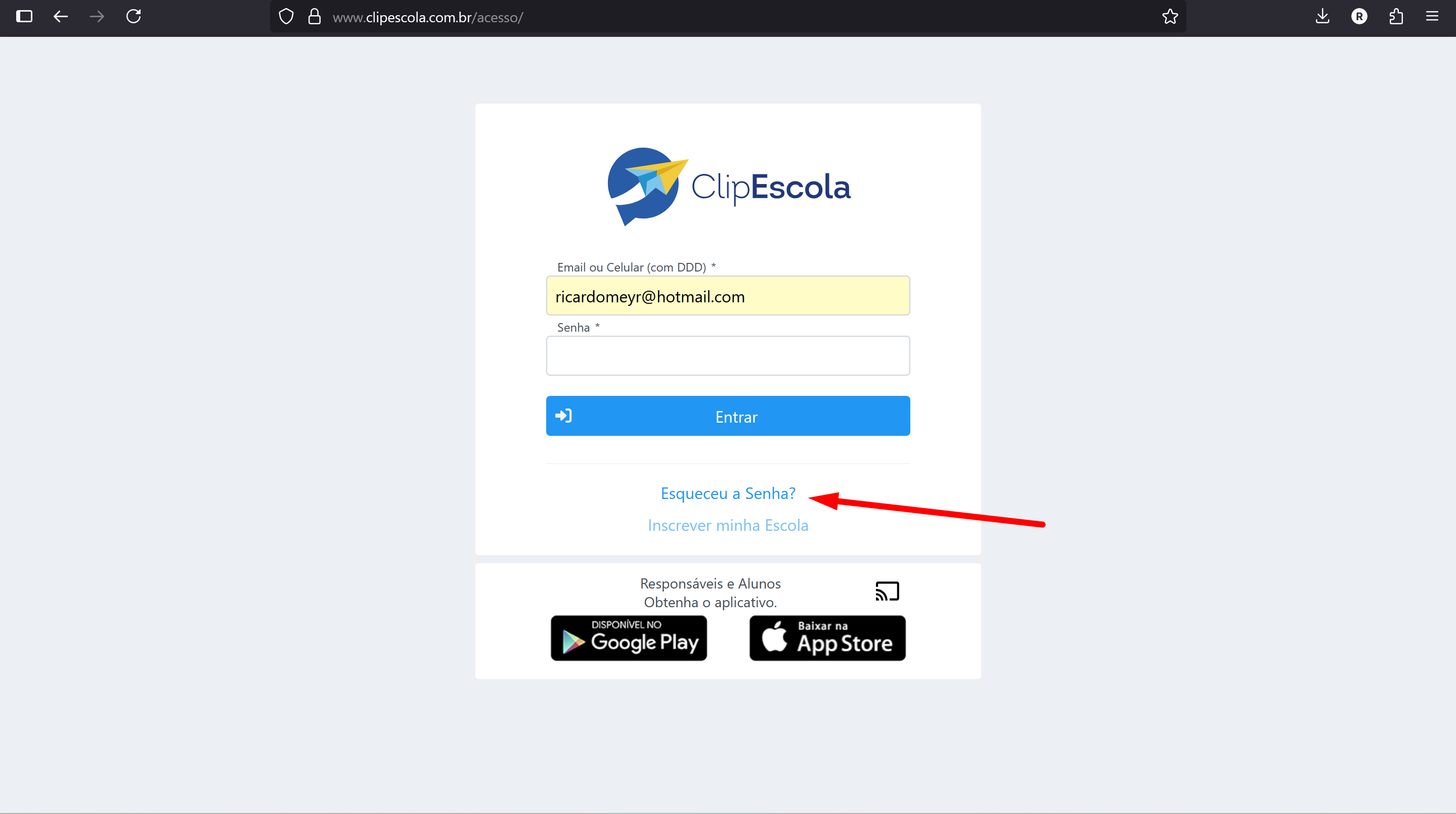 Imagem do botão de Esqueci minha senha