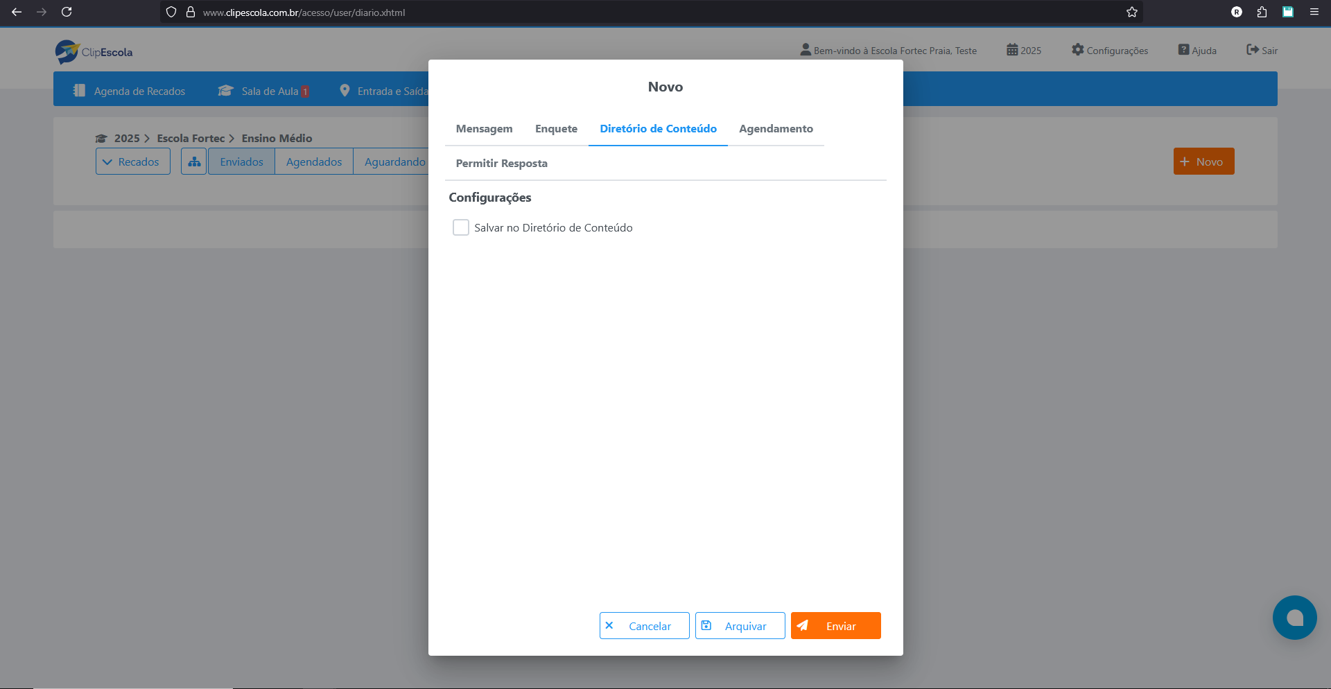 Menu de Diretório de Conteúdo