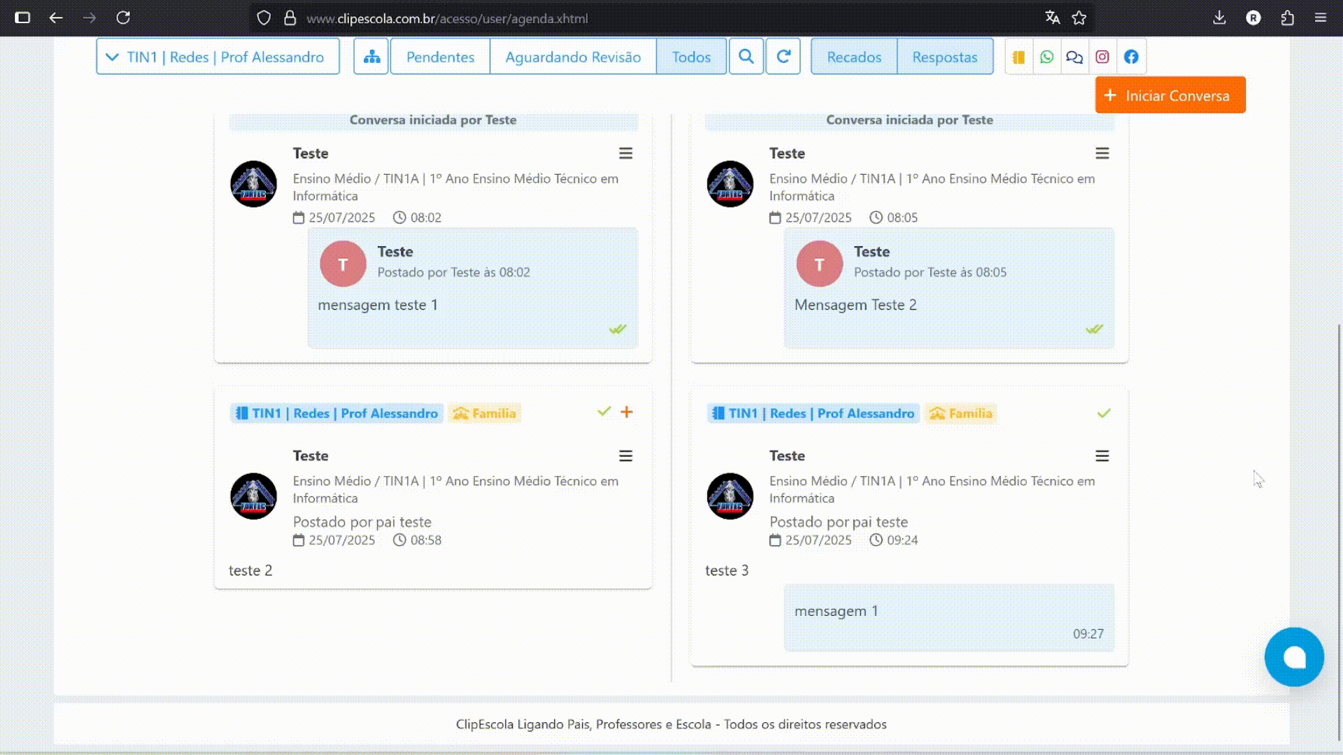 Video de como visualizar o nome do aluno