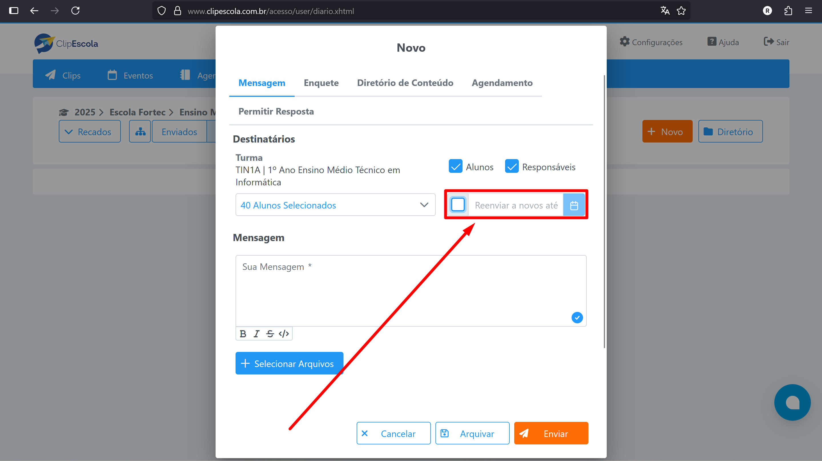 Botão Reenviar a Novos