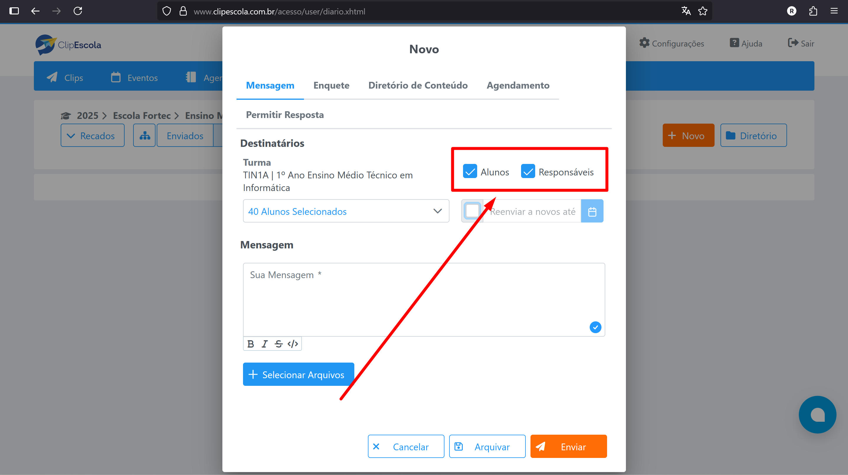Seleção de Alunos e/ou Responsáveis