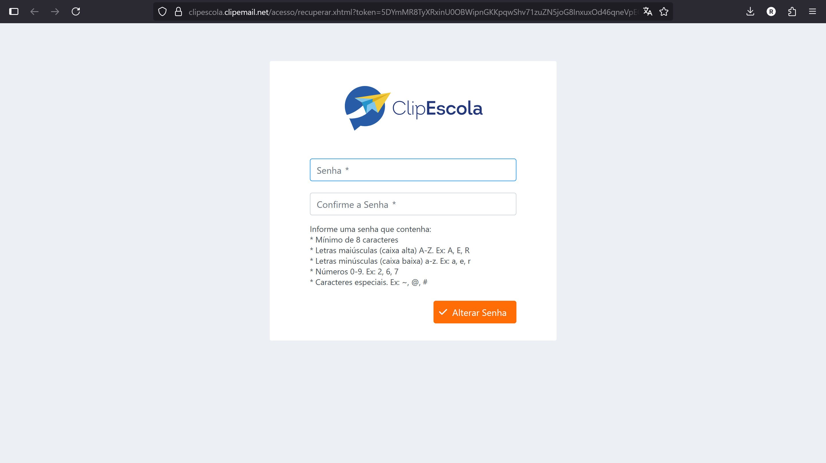Imagem da página de recuperação de senha